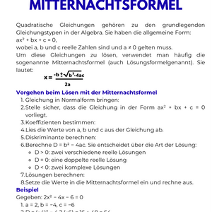 Quadratische Gleichungen, Mitternachtsformel, Komplexe Zahlen, Diskriminante, Mathe Sek II