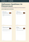 Halloween-Spukhaus Stationenlernen – Materialvorschau mit Beispielseiten, Unterrichtsmaterial fächerübergreifend Klasse 2–4