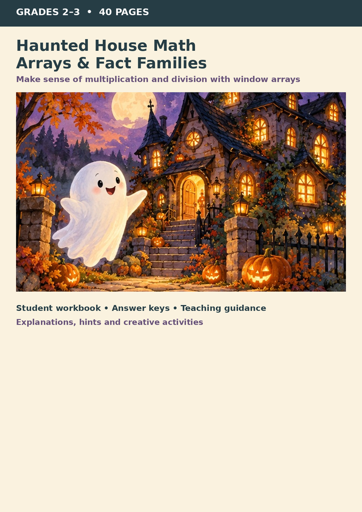Haunted House Math Arrays und Fact Families – Unterrichtsmaterial Mathematik Englisch Klasse 2/3, Titelbild