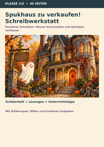 Spukhaus zu verkaufen! Schreibwerkstatt – Häuser beschreiben & Anzeigen schreiben | Deutsch Klasse 3/4