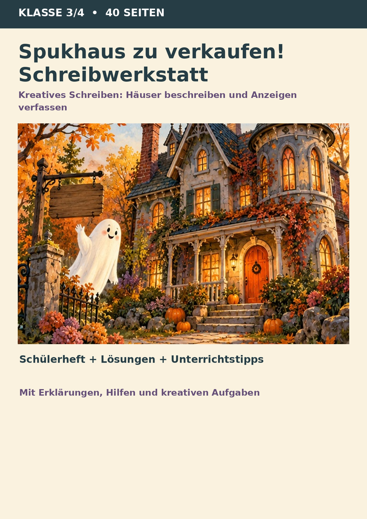 Spukhaus zu verkaufen! Schreibwerkstatt – Unterrichtsmaterial Deutsch Klasse 3/4, Titelbild