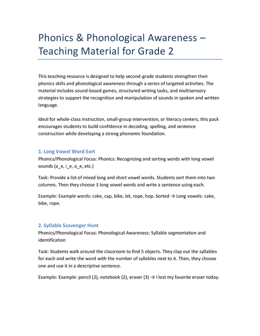 Phonics & Lautbewusstsein – Englisch Klasse 2 | Silben & Schreibübungen