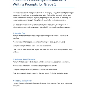 Grade 1 Phonics Writing Prompts – Build Phonological Awareness