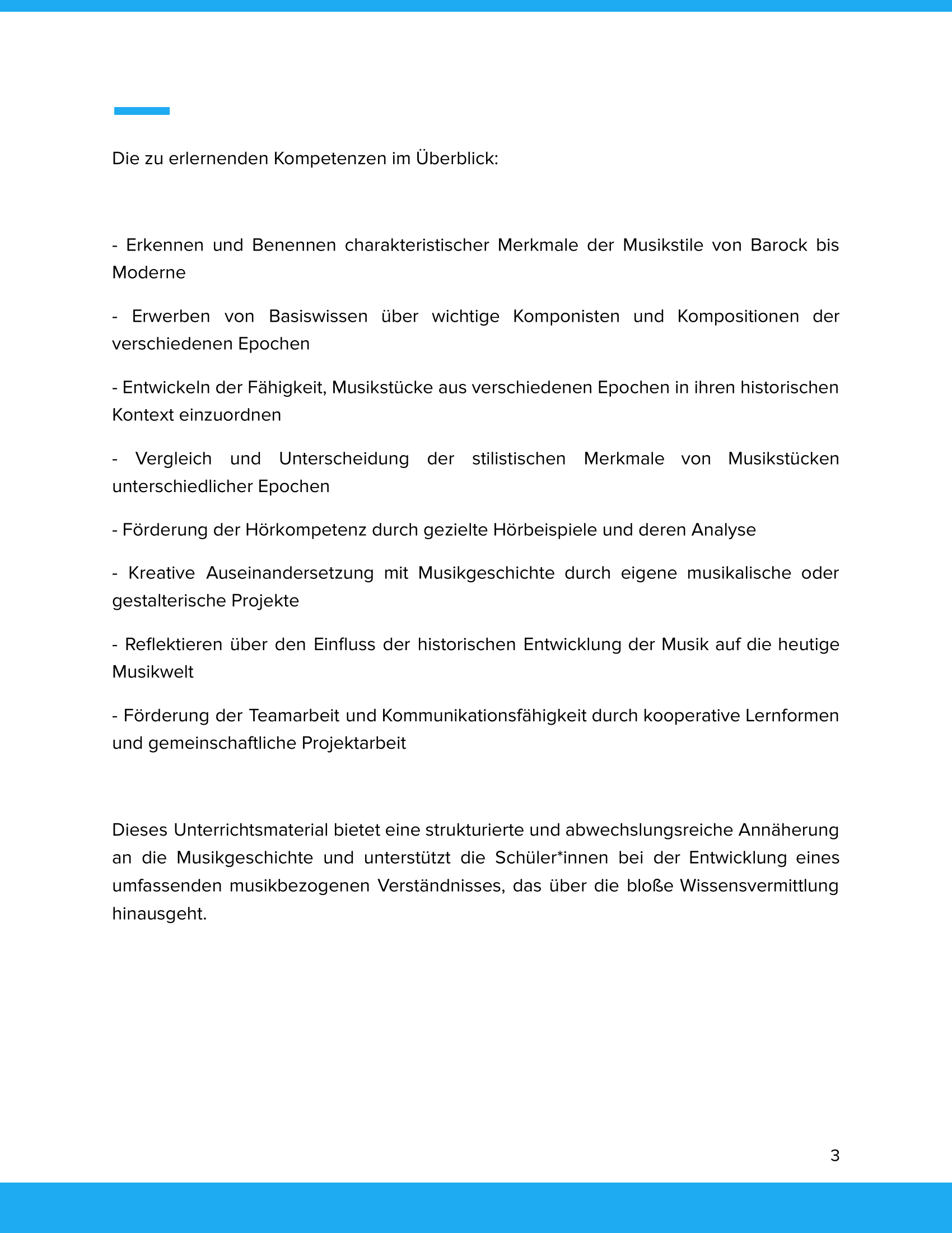 Abriss der Musikgeschichte von Barock bis Moderne – Unterrichtsmaterial Sekundarstufe
