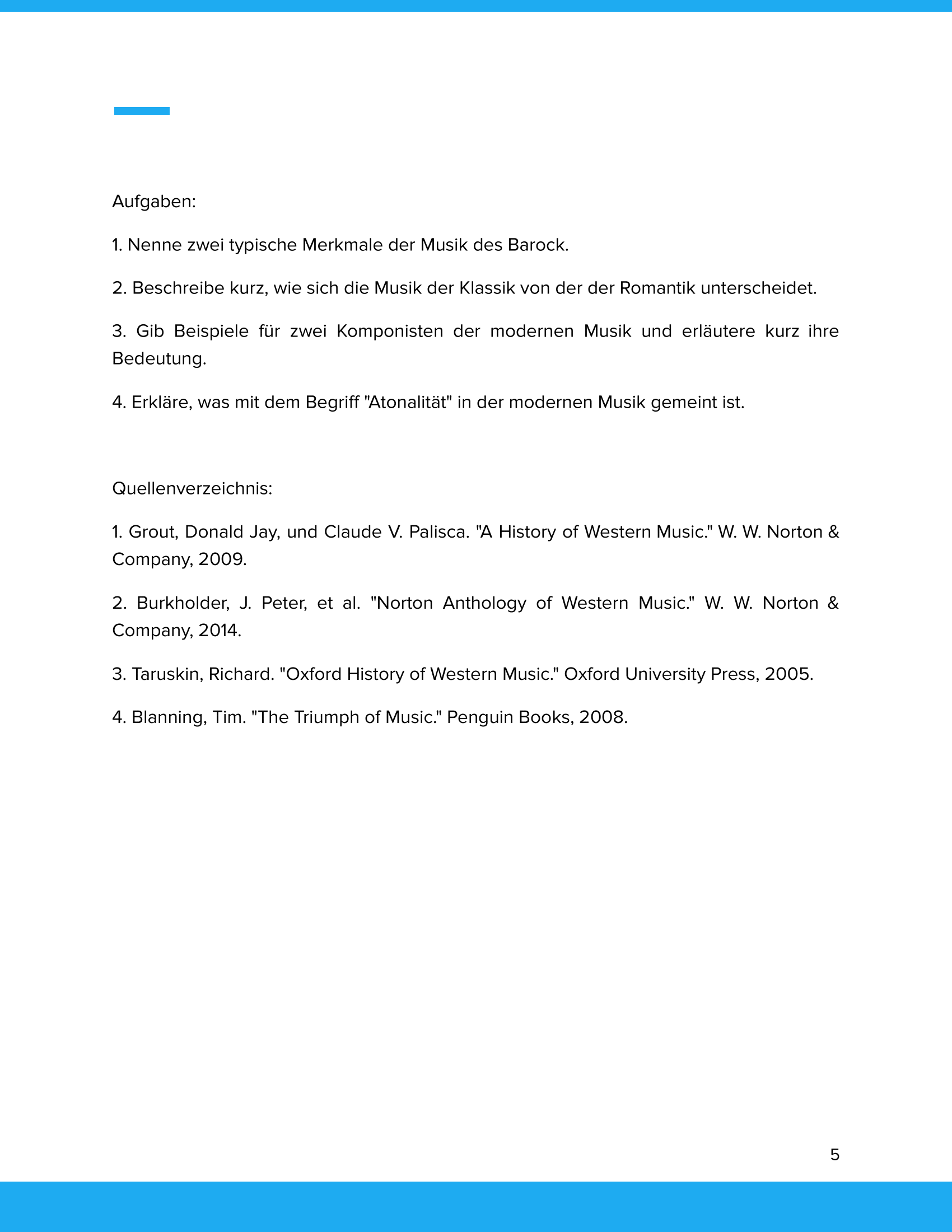 Abriss der Musikgeschichte von Barock bis Moderne – Unterrichtsmaterial Sekundarstufe