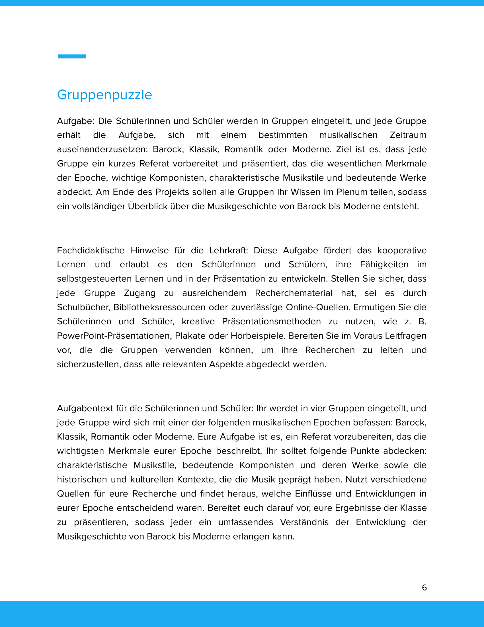 Abriss der Musikgeschichte von Barock bis Moderne – Unterrichtsmaterial Sekundarstufe