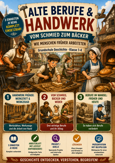 Alte Berufe & Handwerk – vom Schmied zum Bäcker – Unterrichtsmaterial Grundschule (Klasse 1–4)