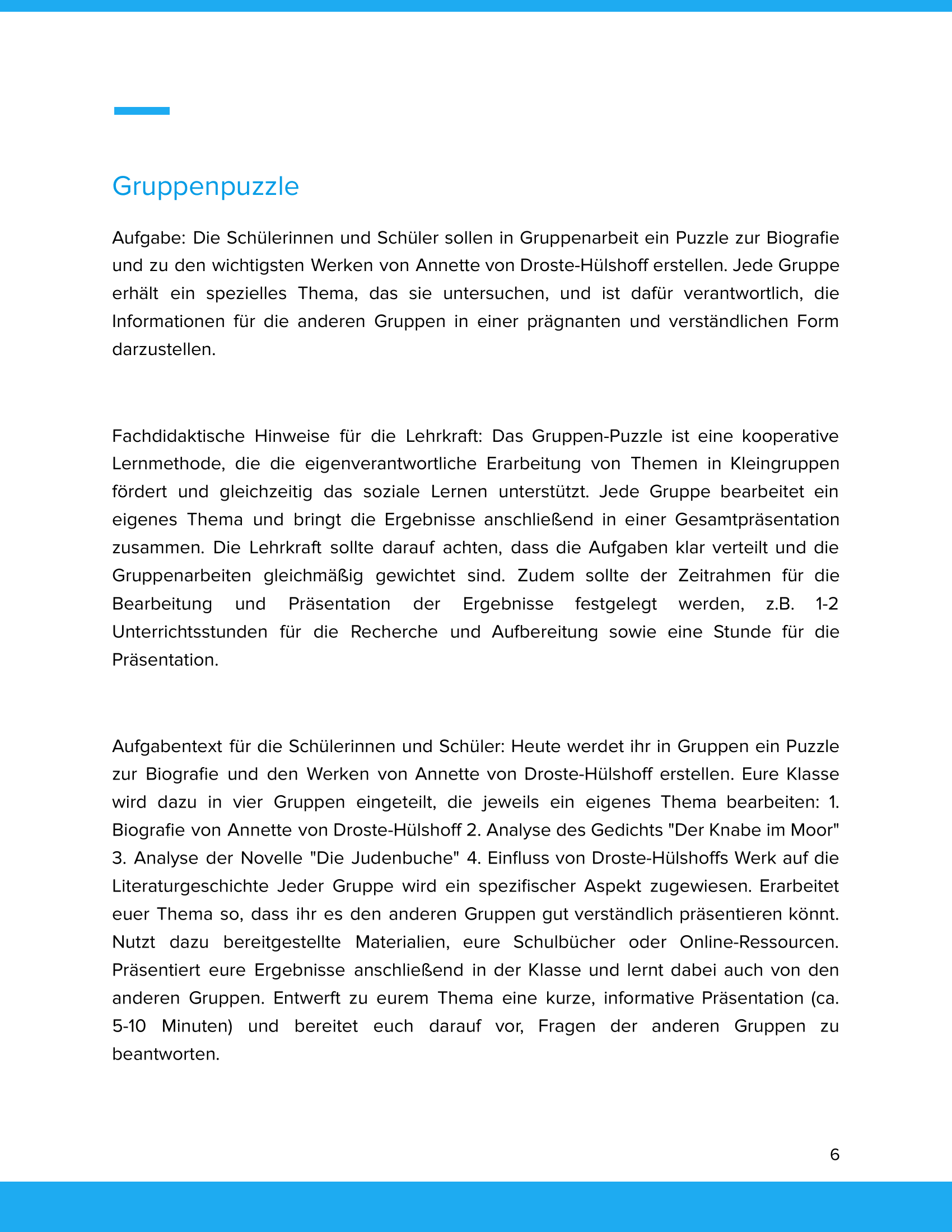 Annette von Droste‑Hülshoff – Unterrichtsmaterial Biografie & Werke