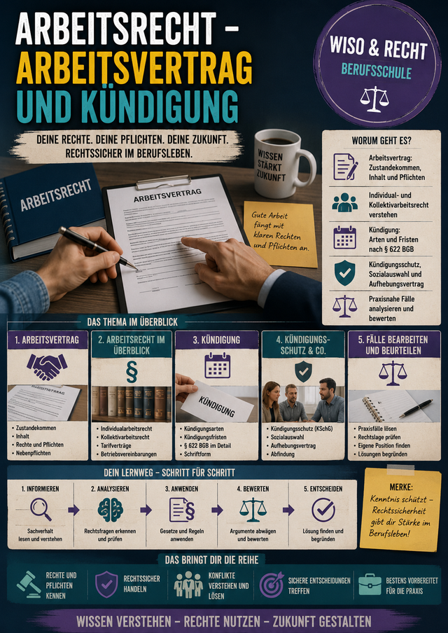 Arbeitsrecht – Arbeitsvertrag und Kündigung | Unterrichtsmaterial Berufsschule (WiSo & Recht)