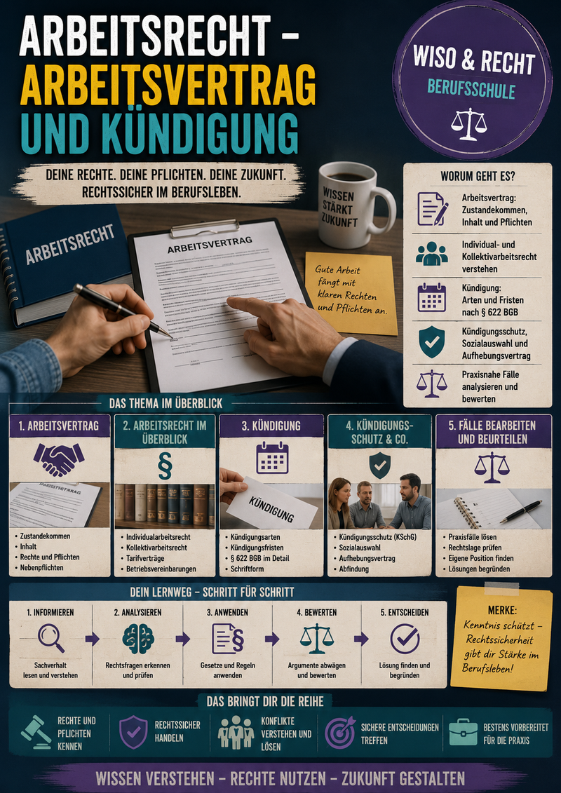 Arbeitsrecht – Arbeitsvertrag und Kündigung | Unterrichtsmaterial Berufsschule (WiSo & Recht)