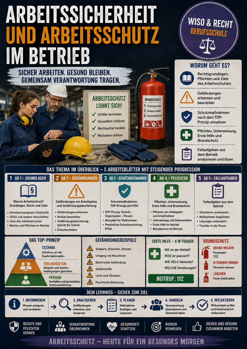 Arbeitssicherheit und Arbeitsschutz im Betrieb | Unterrichtsmaterial Berufsschule (WiSo & Recht)