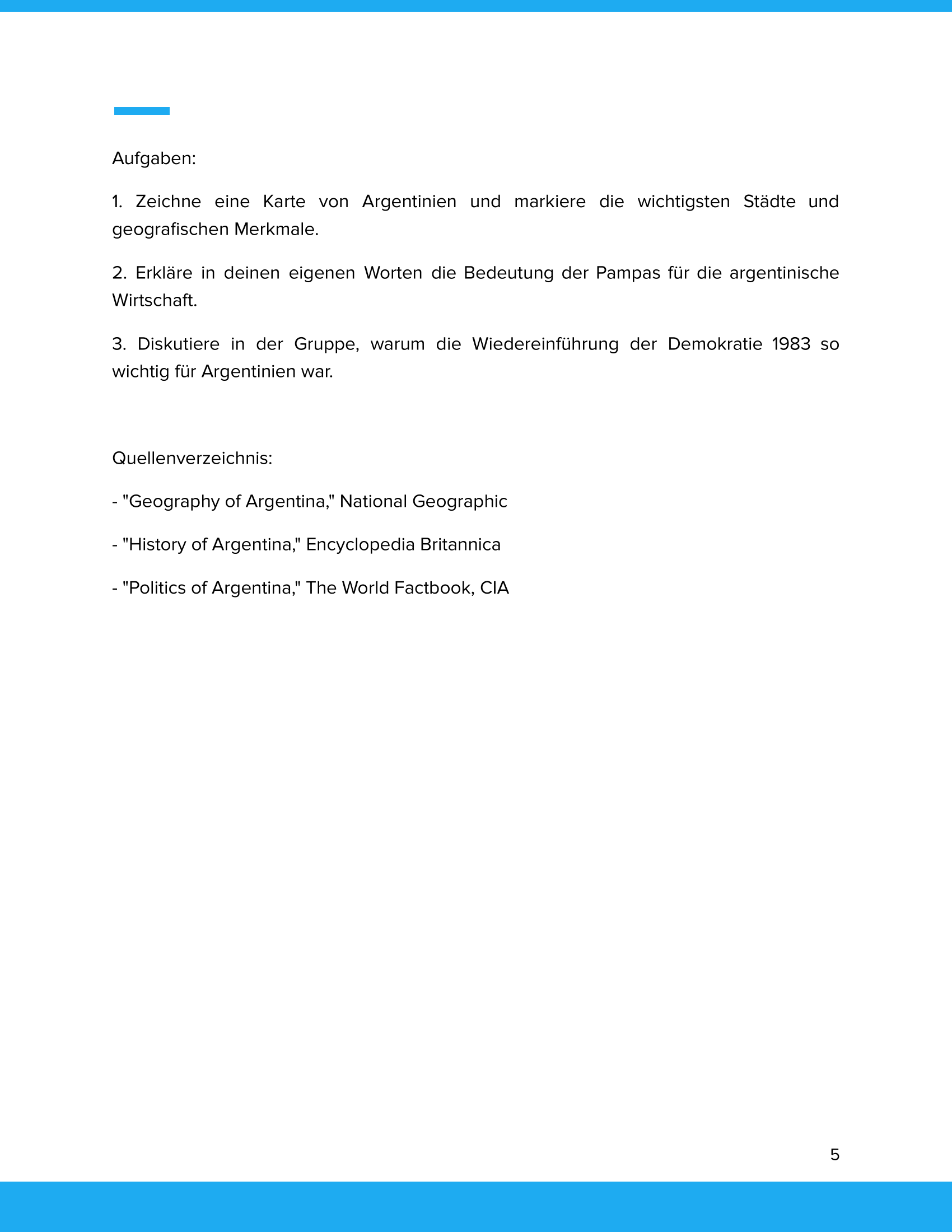 Argentinien – Unterrichtsmaterial Geographie, Geschichte & Politik Sekundarstufe