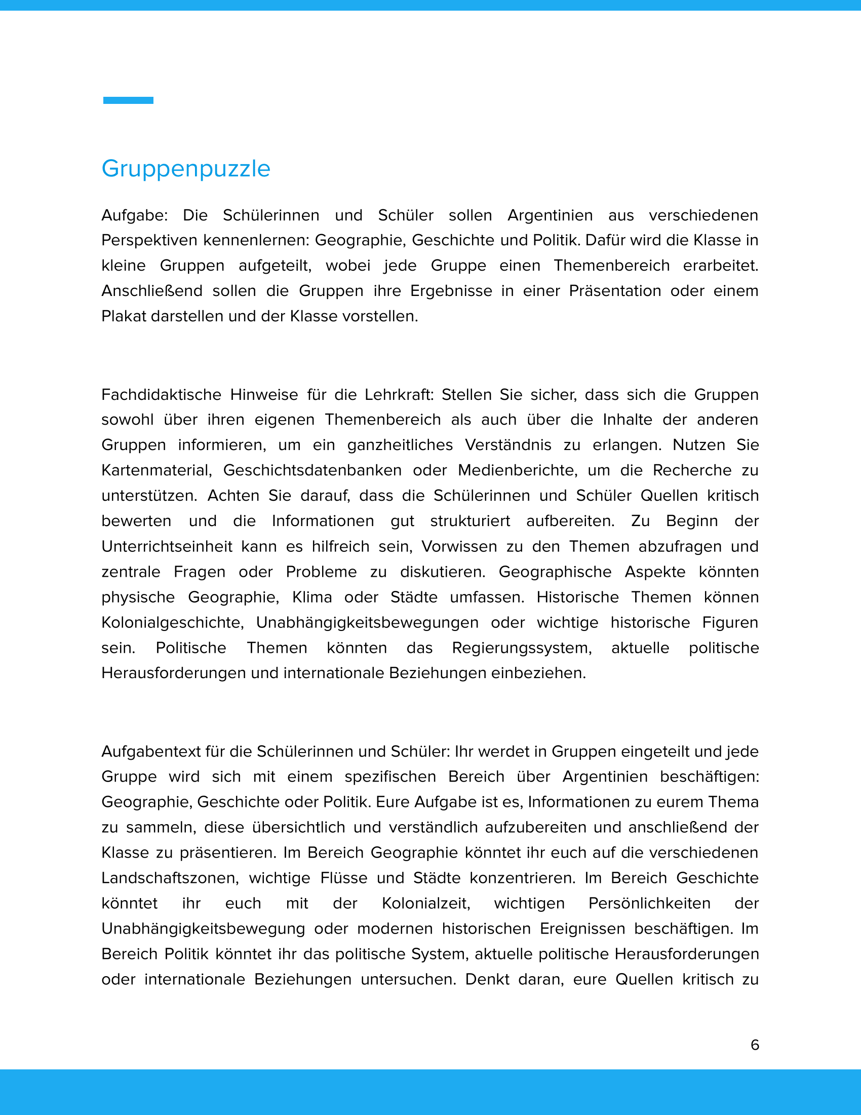 Argentinien – Unterrichtsmaterial Geographie, Geschichte & Politik Sekundarstufe