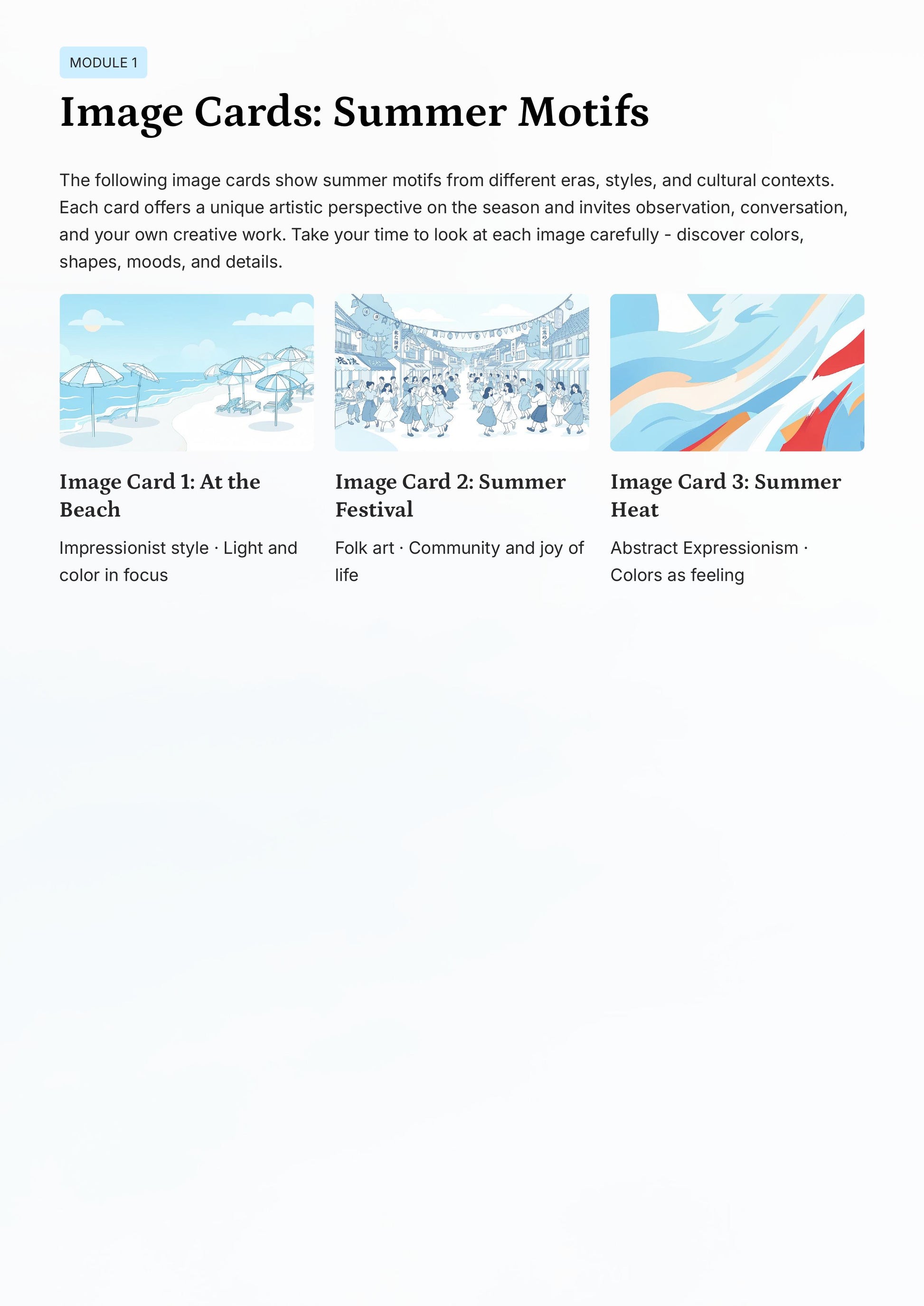 Summer Art Project – Picture Cards & Creative Activities Grades 5–7