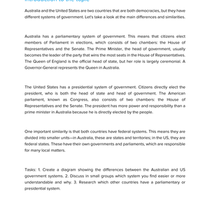 Australien & USA – Unterrichtsmaterial Vergleich politischer Systeme | Englisch