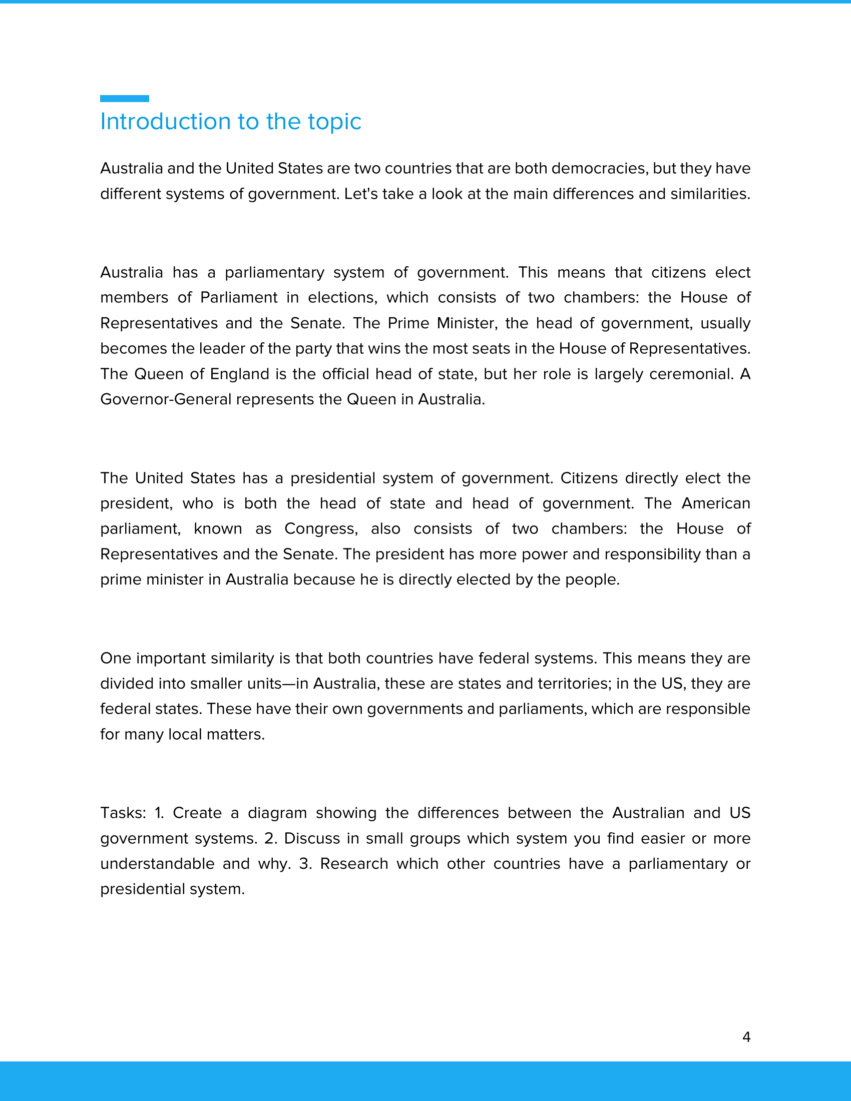 Australien & USA – Unterrichtsmaterial Vergleich politischer Systeme | Englisch