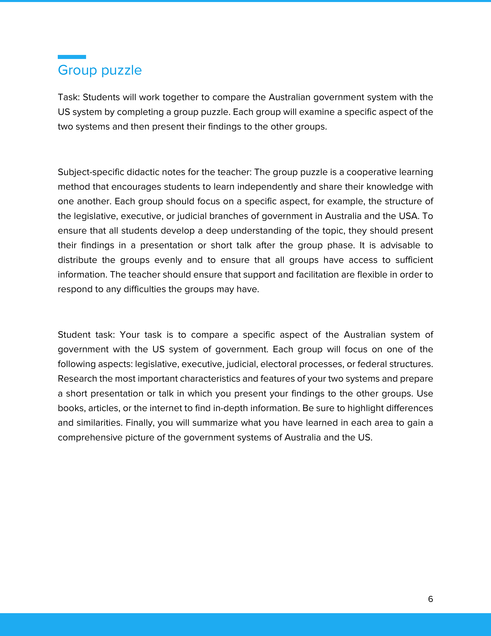 Australien & USA – Unterrichtsmaterial Vergleich politischer Systeme | Englisch