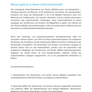 Balladen lesen und interpretieren – Unterrichtsmaterial Deutsch SEK I