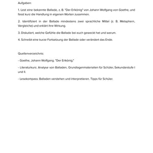 Balladen lesen und interpretieren – Unterrichtsmaterial Deutsch SEK I