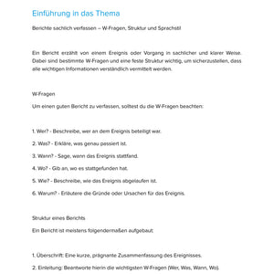 Berichte sachlich verfassen – W-Fragen, Struktur und Sprachstil