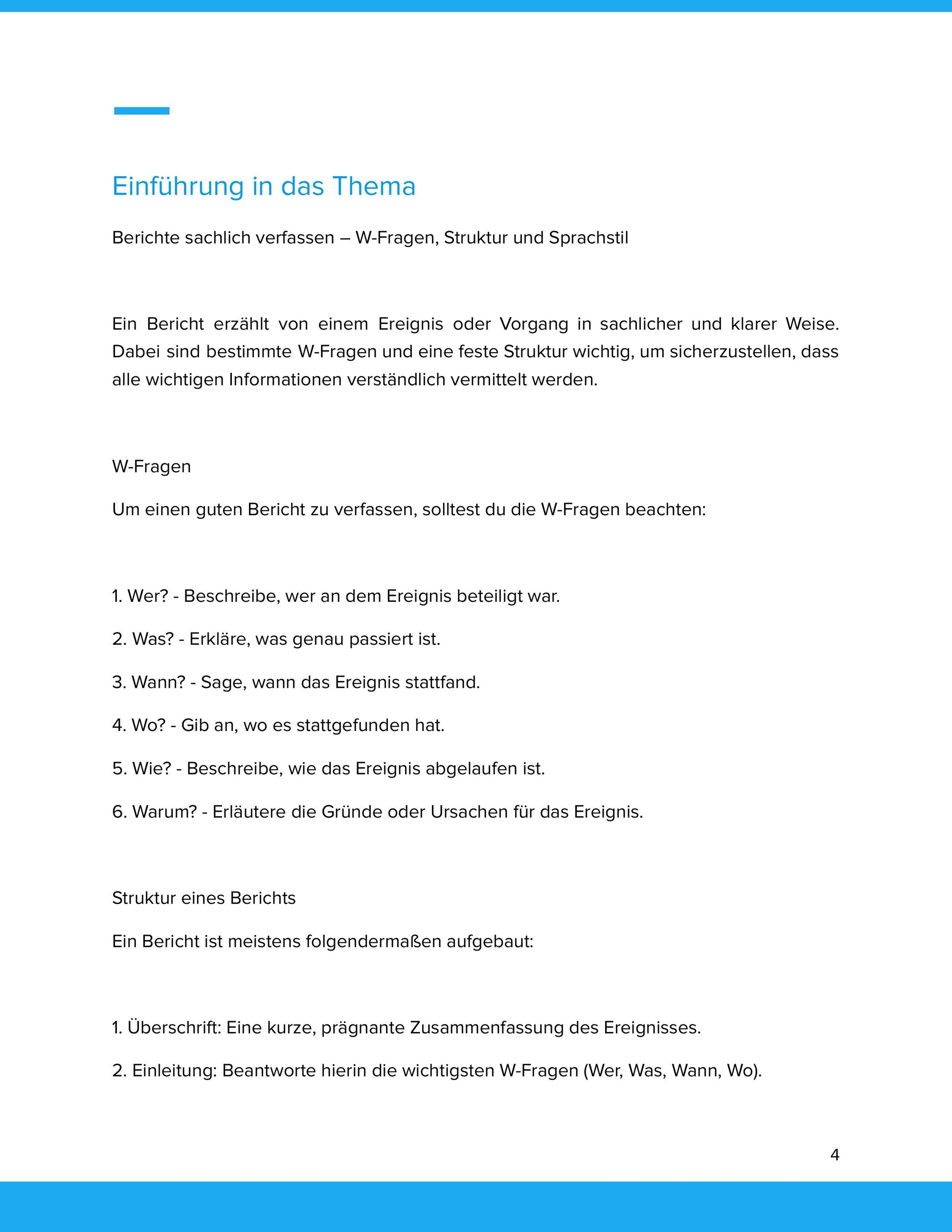 Berichte sachlich verfassen – W-Fragen, Struktur und Sprachstil