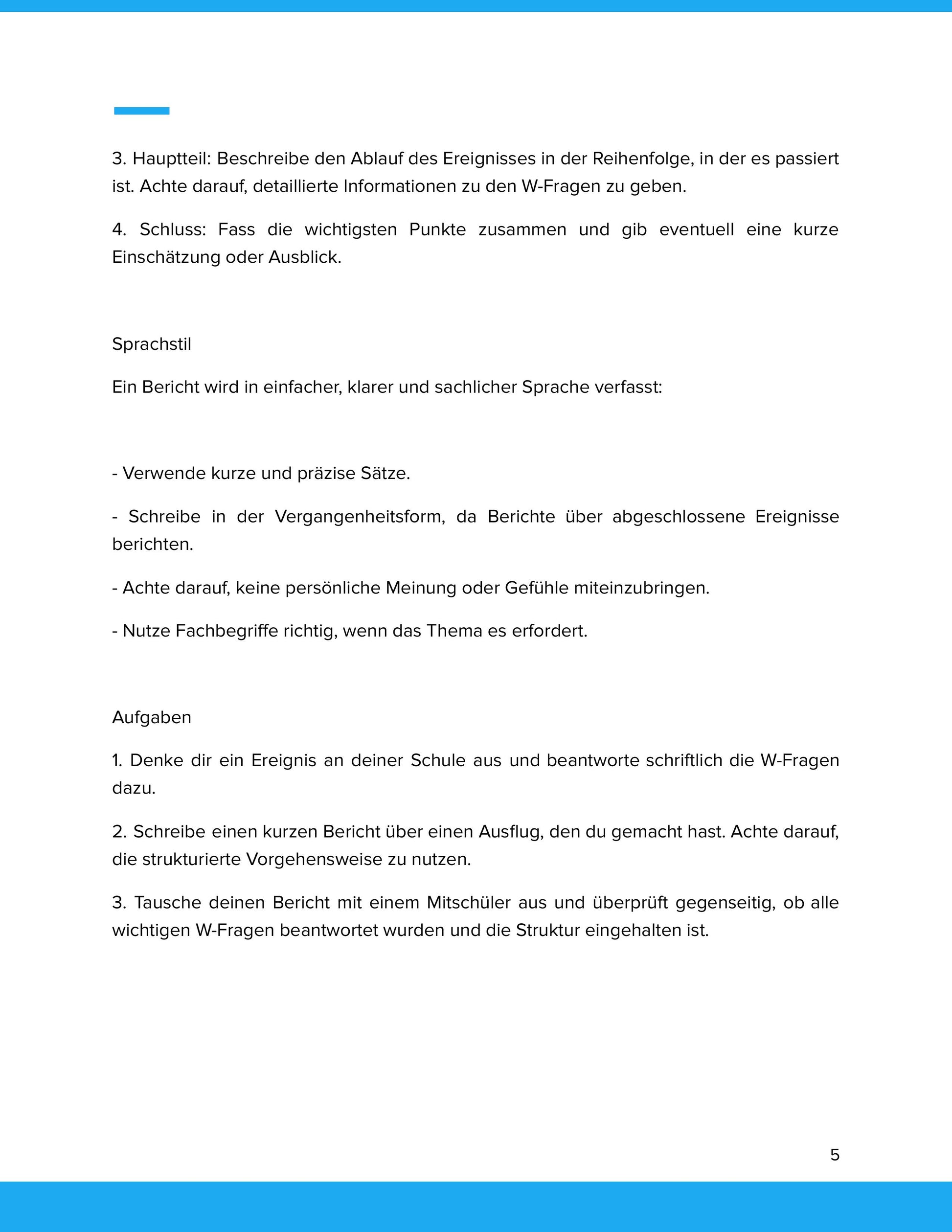 Berichte sachlich verfassen – W-Fragen, Struktur und Sprachstil