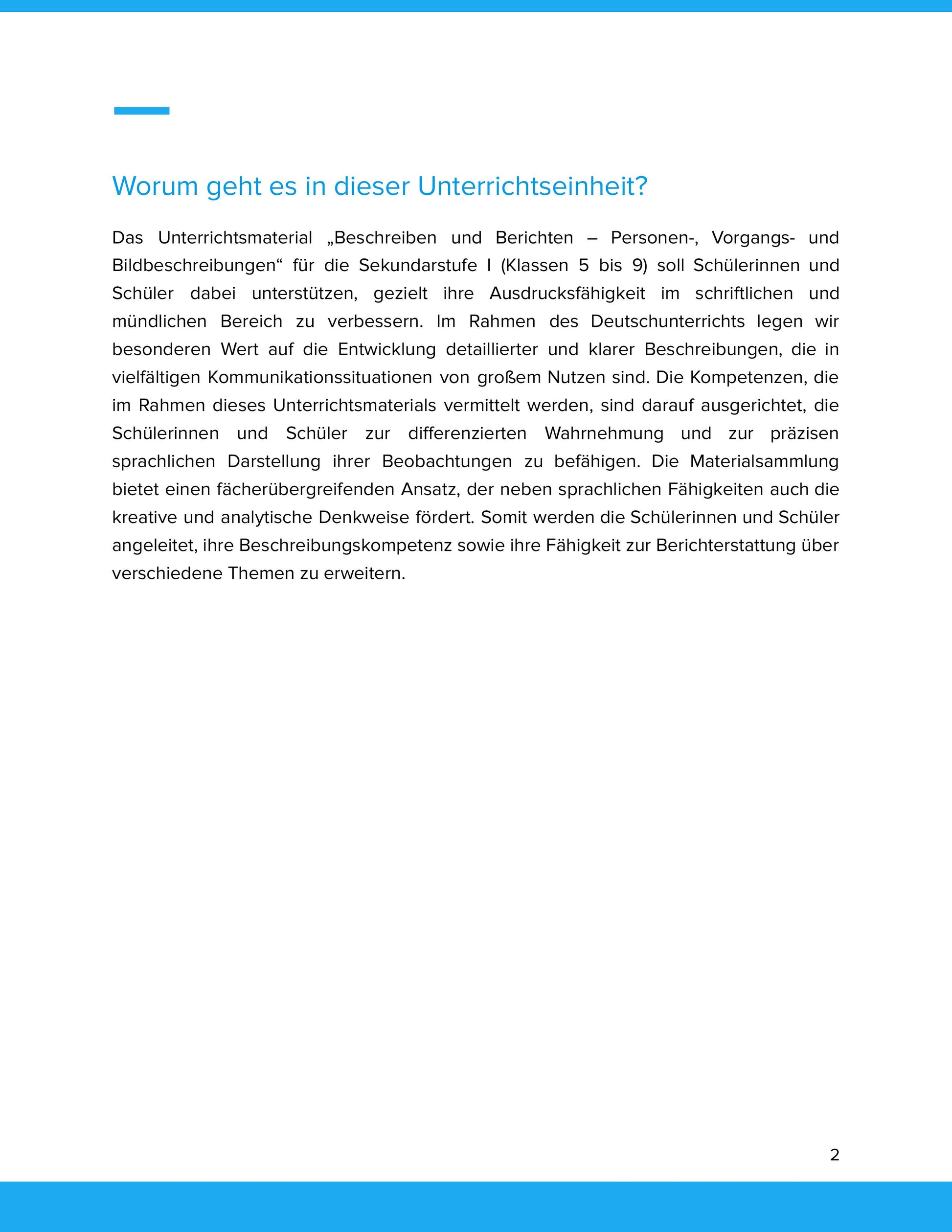 Beschreiben und Berichten – Personen-, Vorgangs- und Bildbeschreibungen