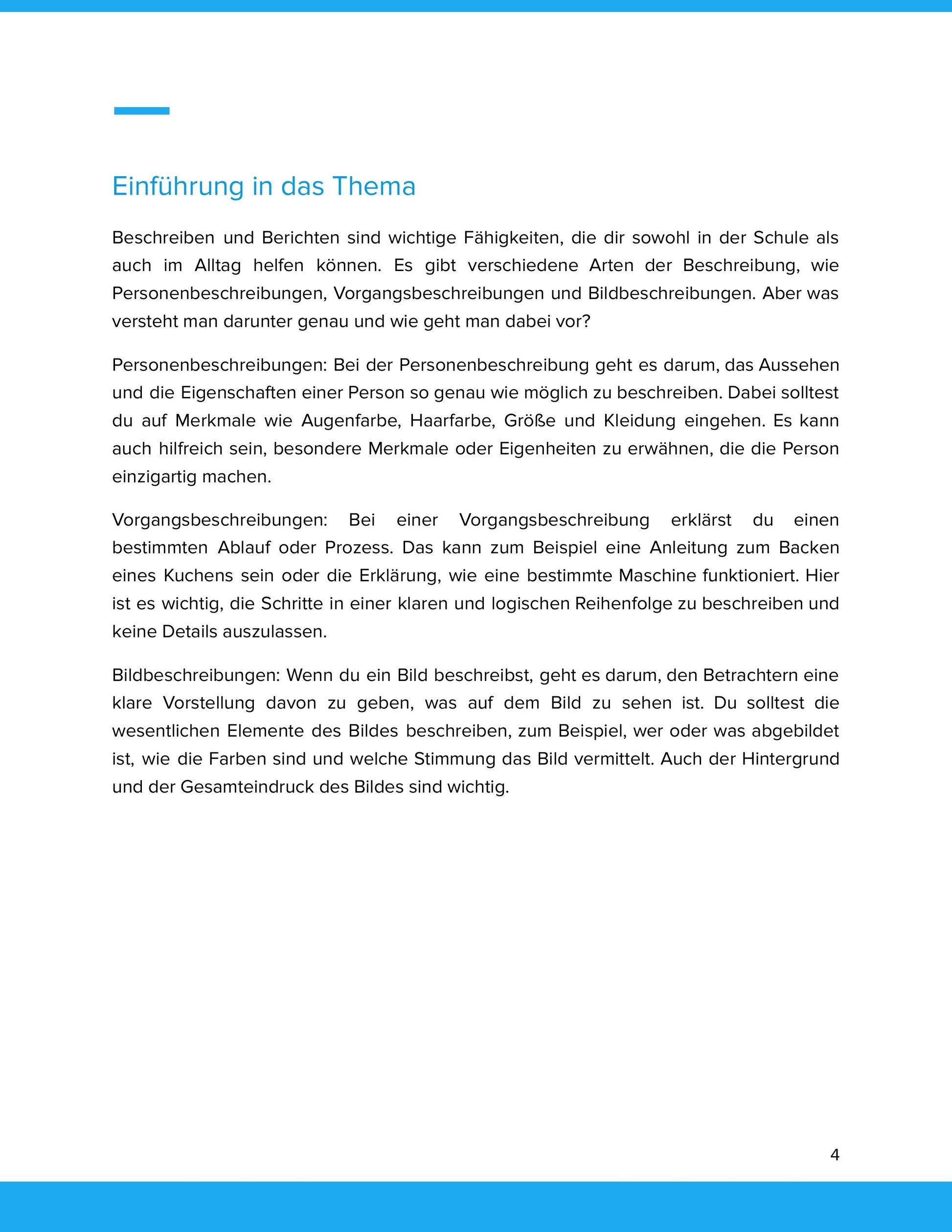 Beschreiben und Berichten – Personen-, Vorgangs- und Bildbeschreibungen