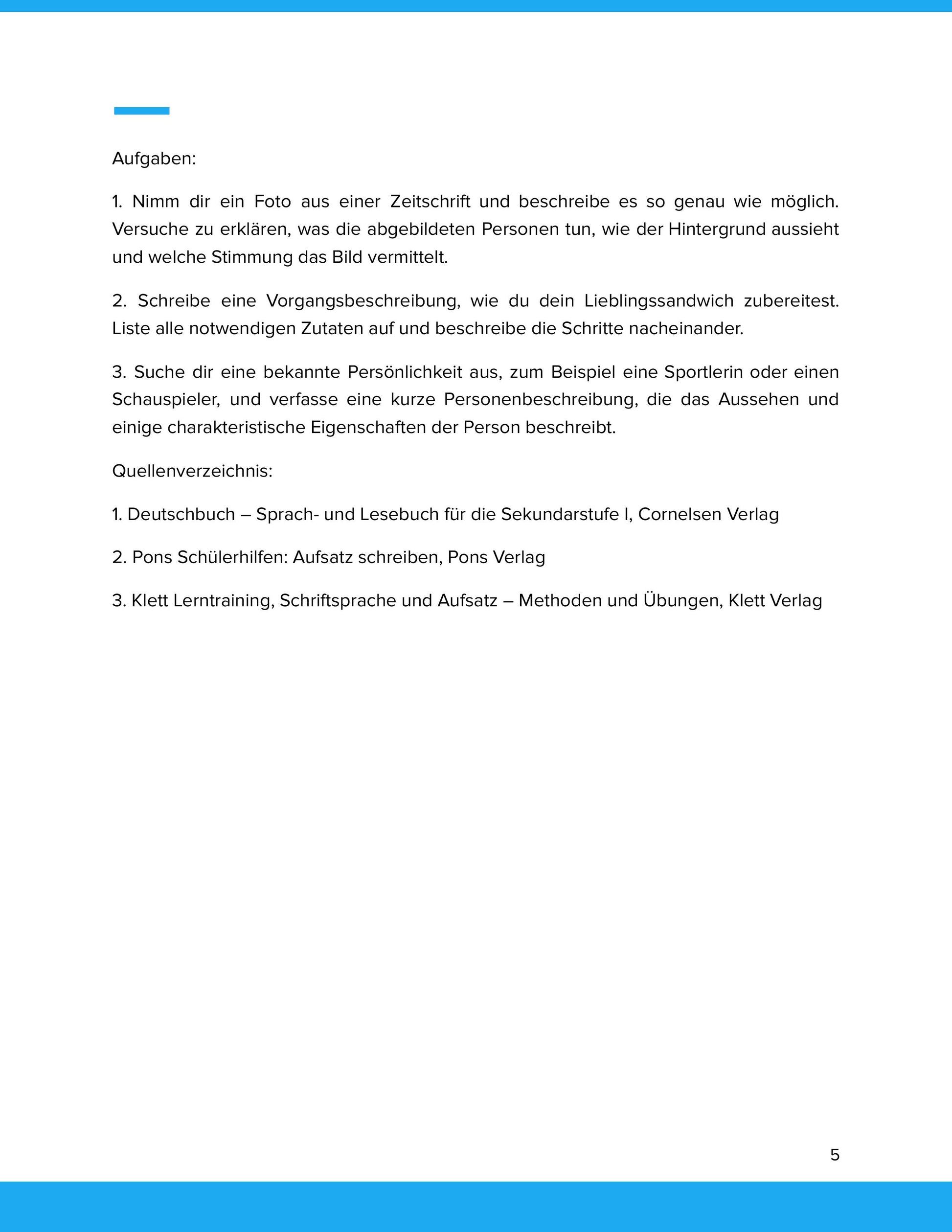 Beschreiben und Berichten – Personen-, Vorgangs- und Bildbeschreibungen