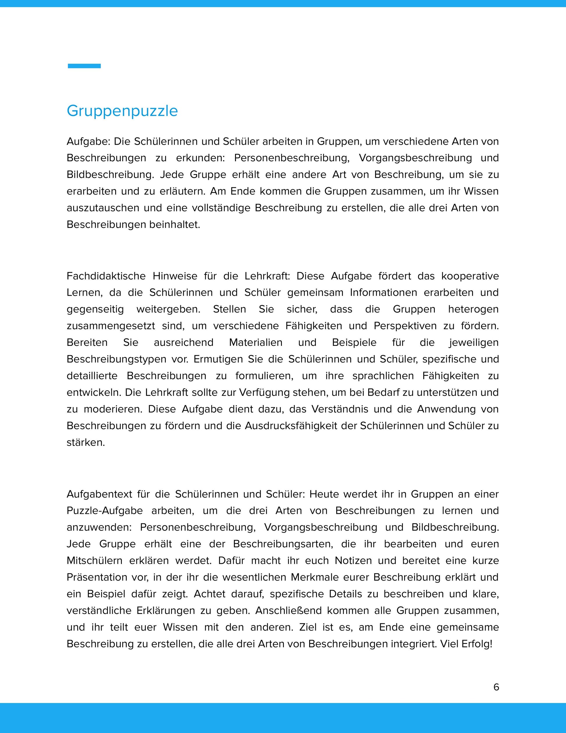 Beschreiben und Berichten – Personen-, Vorgangs- und Bildbeschreibungen