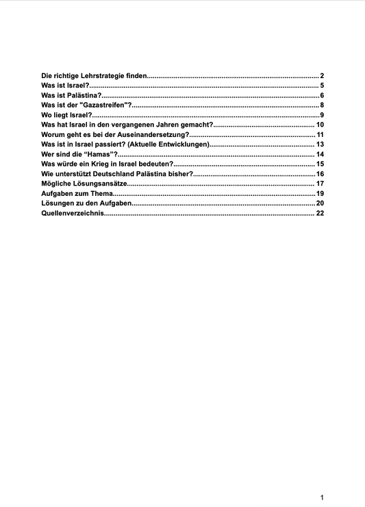 Israel and Palestine in war / conflict (teaching material) 