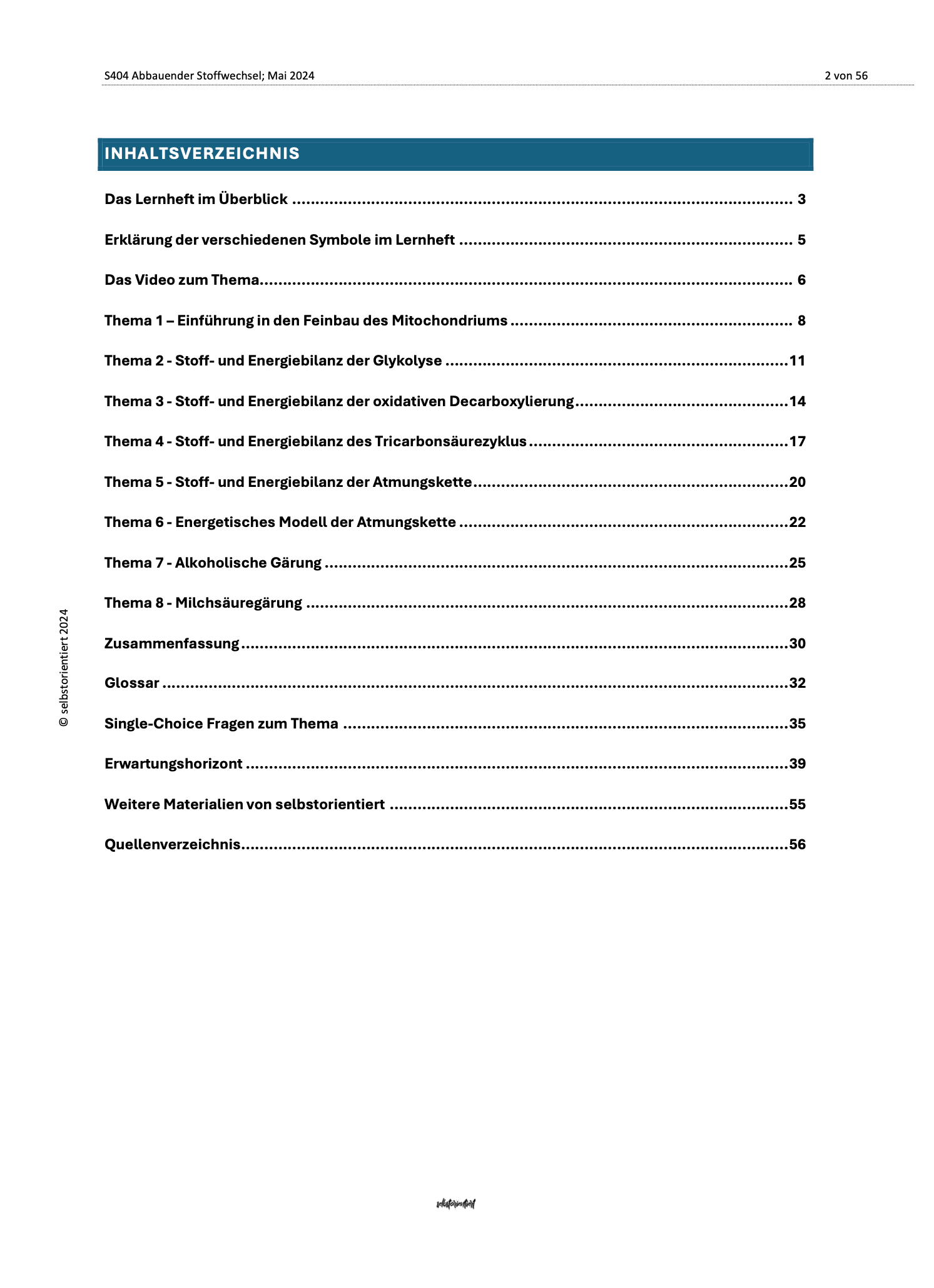 Lernheft "Abbauender Stoffwechsel | Biologie Lehrplan"