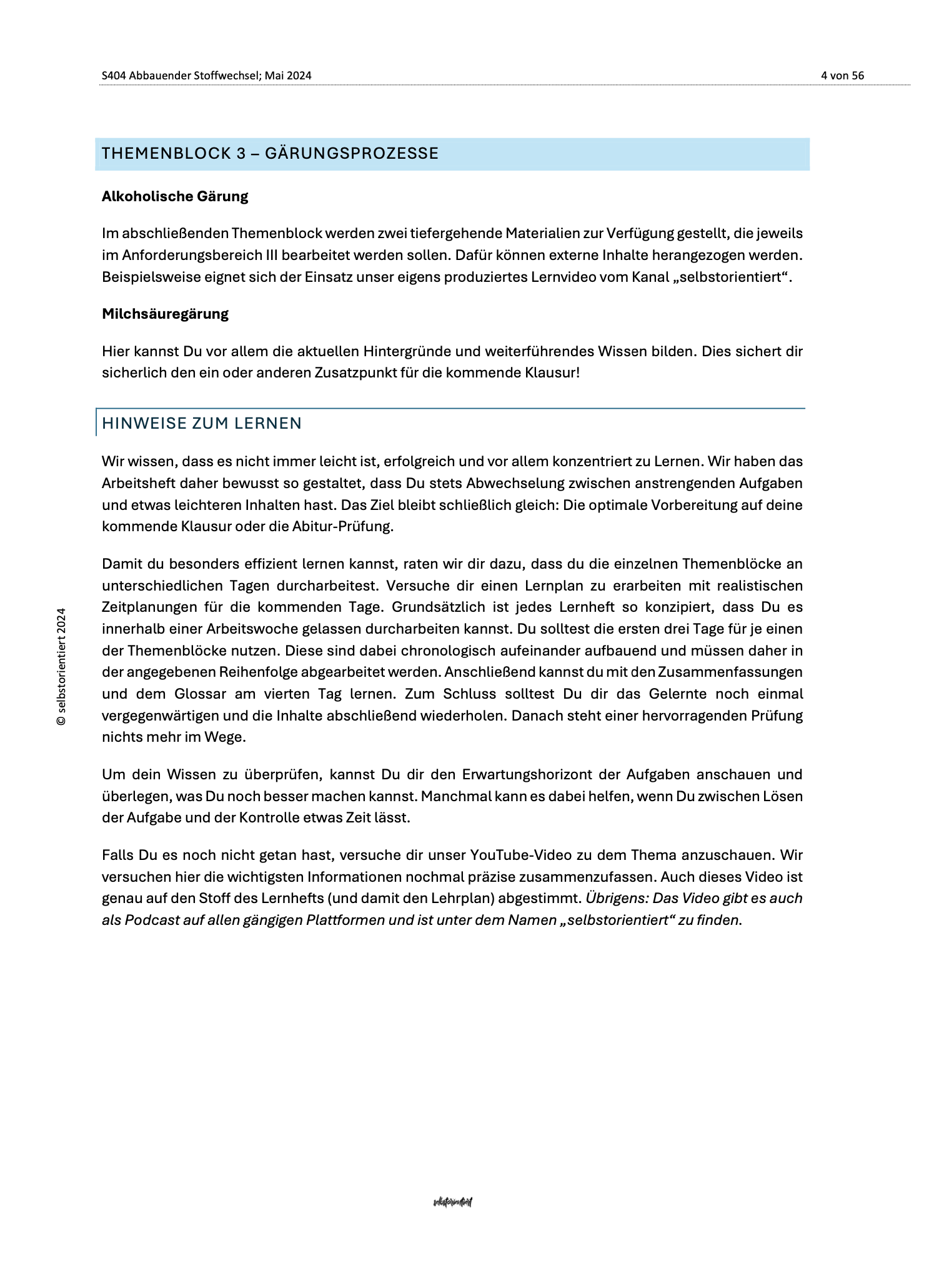 Lernheft "Abbauender Stoffwechsel | Biologie Lehrplan"