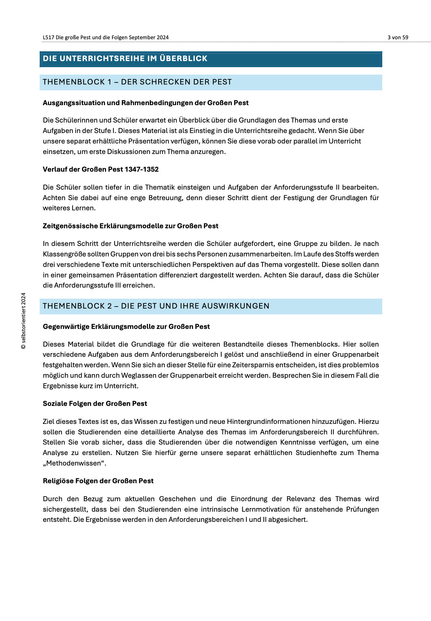 Die Große Pest im 14. Jahrhundert um 1347 - Unterrichtsmaterial