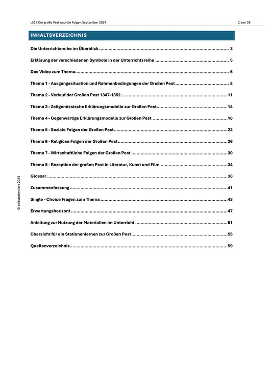 Die Große Pest im 14. Jahrhundert um 1347 - Unterrichtsmaterial