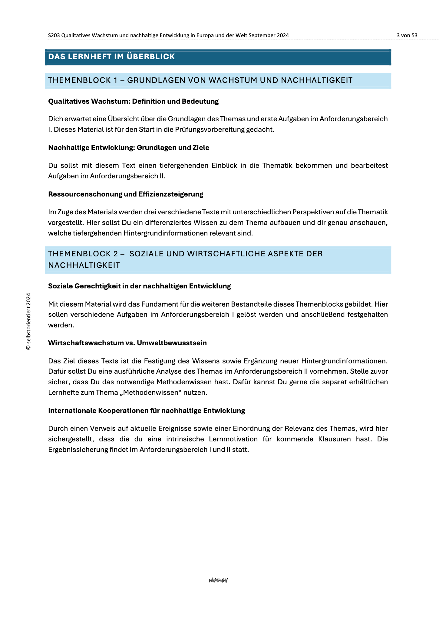 Qualitatives Wachstum und Nachhaltige Entwicklung - Abitur Lernhilfe