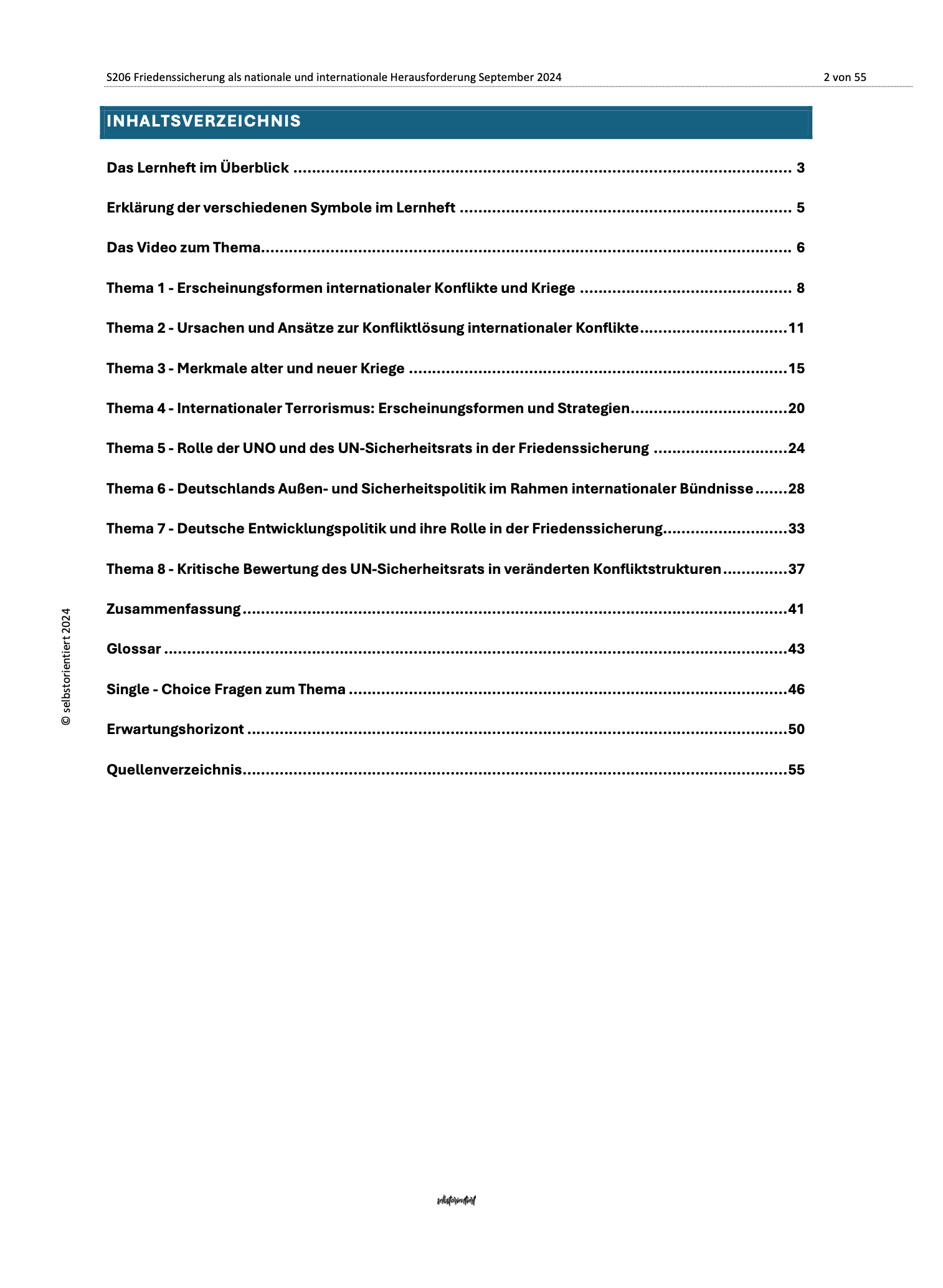 Friedenssicherung als nationale und internationale Herausforderung - Lernheft