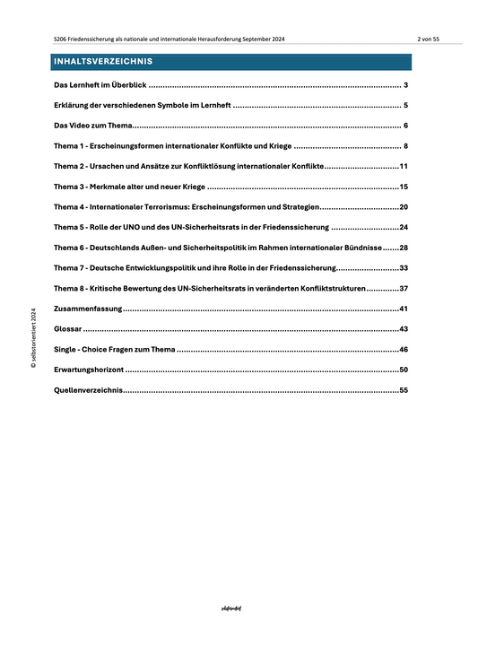 Friedenssicherung als nationale und internationale Herausforderung - Lernheft