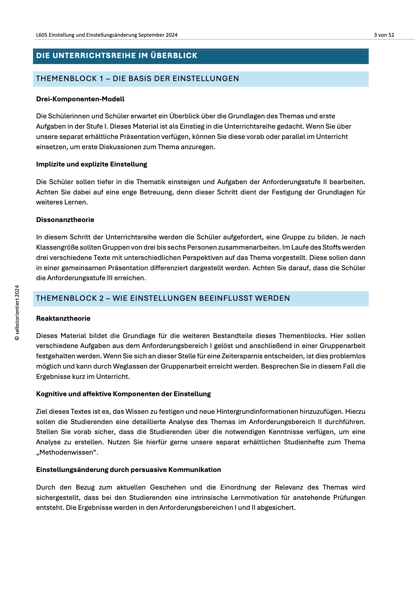 Einstellung und Einstellungsänderung - Unterrichtsmaterial