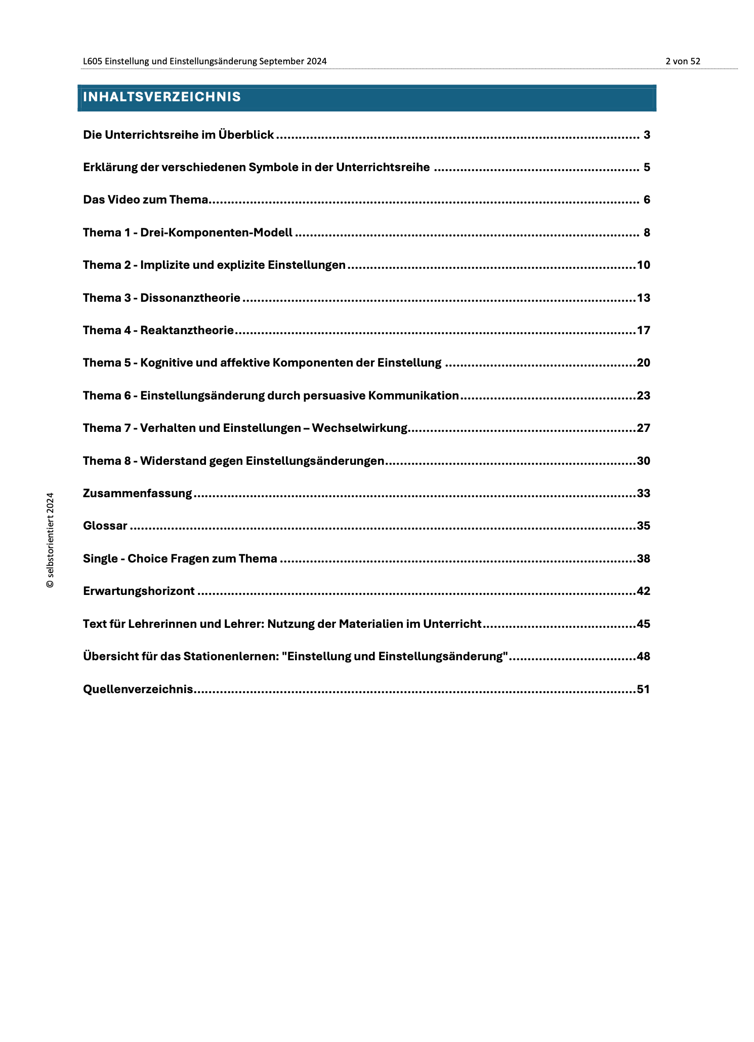 Einstellung und Einstellungsänderung - Unterrichtsmaterial