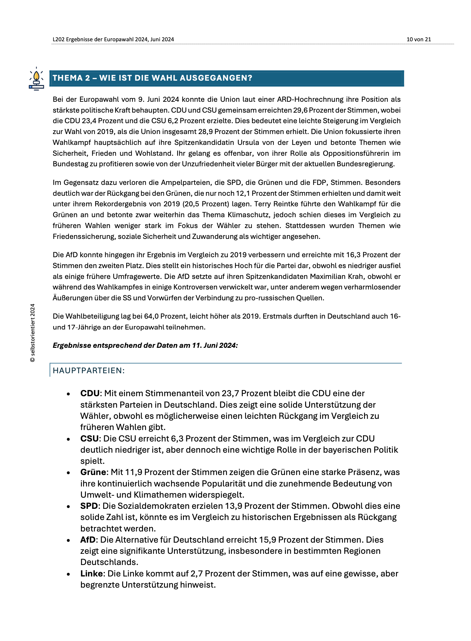 Ergebnisse der Europawahl 2024 - Unterrichtsreihe