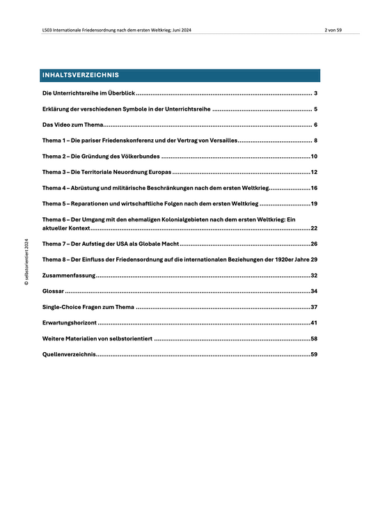 Internationale Friedensordnung nach dem ersten Weltkrieg - Unterrichtsmaterial