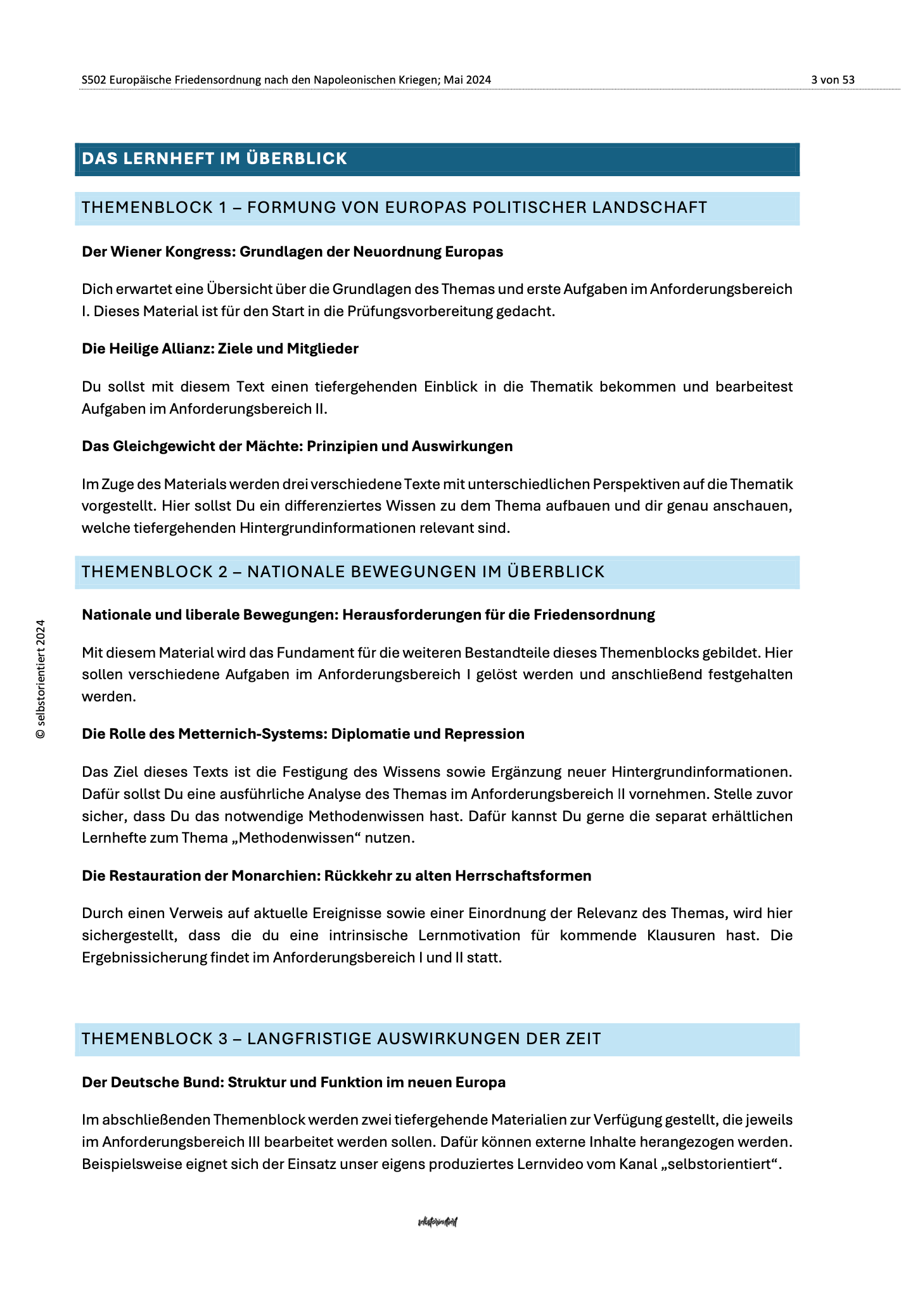 Lernheft „Europäische Friedensordnung nach den Napoleonischen Kriegen“