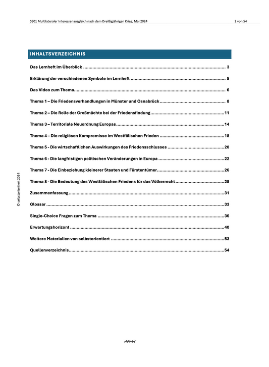 Lernheft "Multilateraler Interessenausgleich nach dem Dreißigjährigen Krieg"