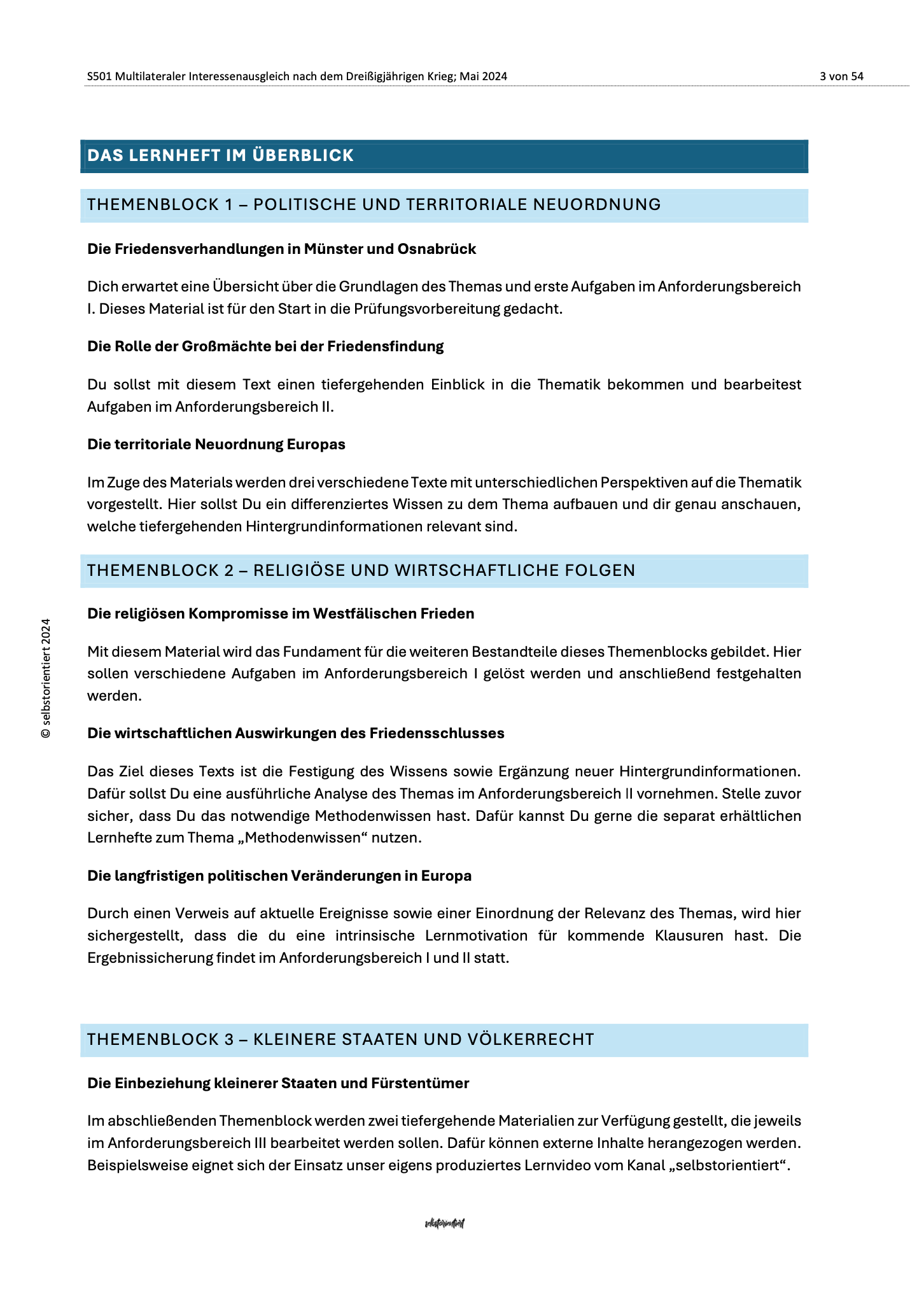 Lernheft "Multilateraler Interessenausgleich nach dem Dreißigjährigen Krieg"