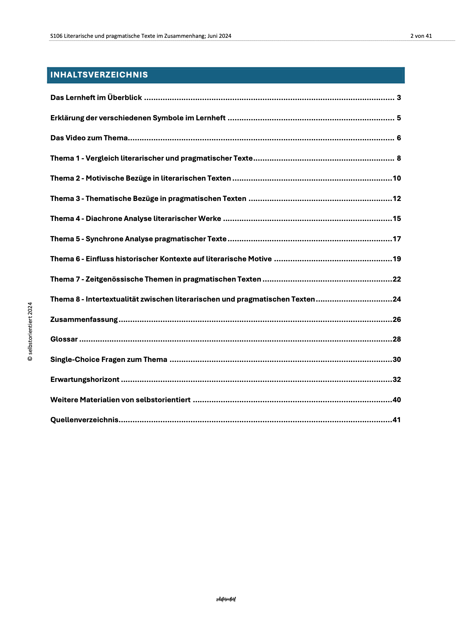 Lernheft "Literarische und pragmatische Texte im Zusammenhang: motivische und thematische, diachrone und synchrone Bezüge"