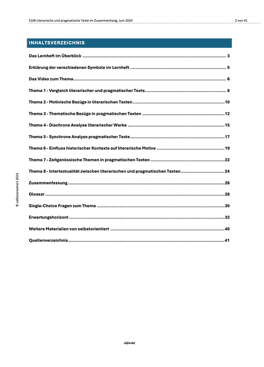 Lernheft "Literarische und pragmatische Texte im Zusammenhang: motivische und thematische, diachrone und synchrone Bezüge"