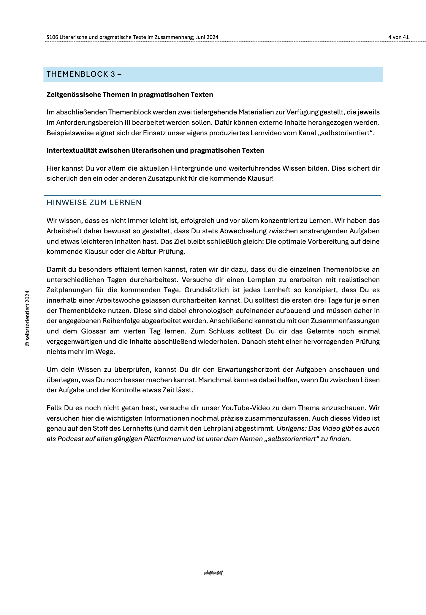 Lernheft "Literarische und pragmatische Texte im Zusammenhang: motivische und thematische, diachrone und synchrone Bezüge"