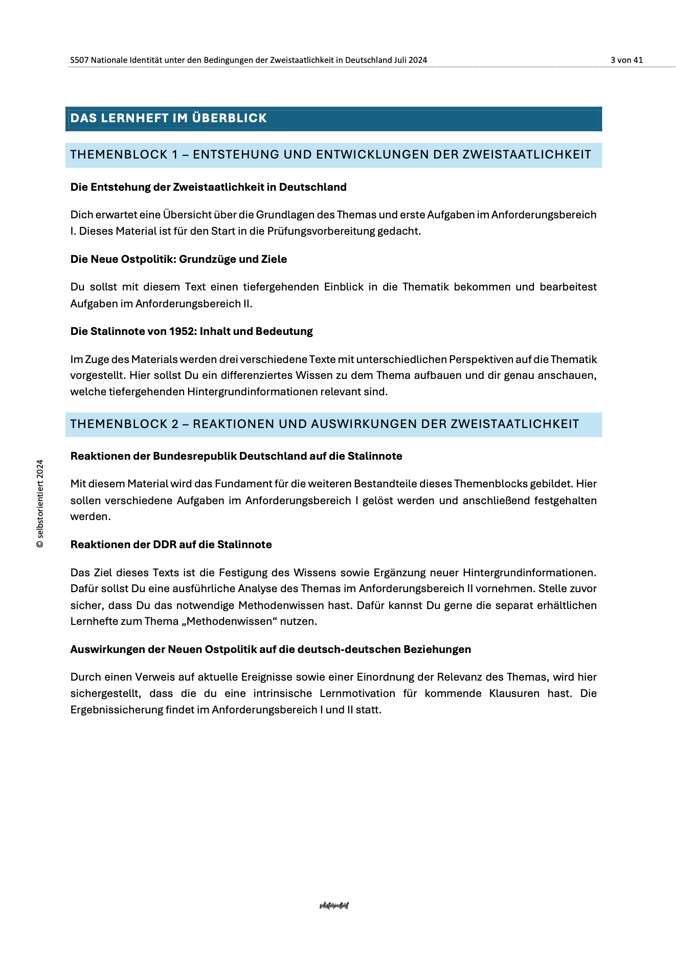 Lernheft "Nationale Identität unter den Bedingungen der Zweistaatlichkeit in Deutschland: Stalinnote & Neue Ostpolitik nach Willy Brandt"