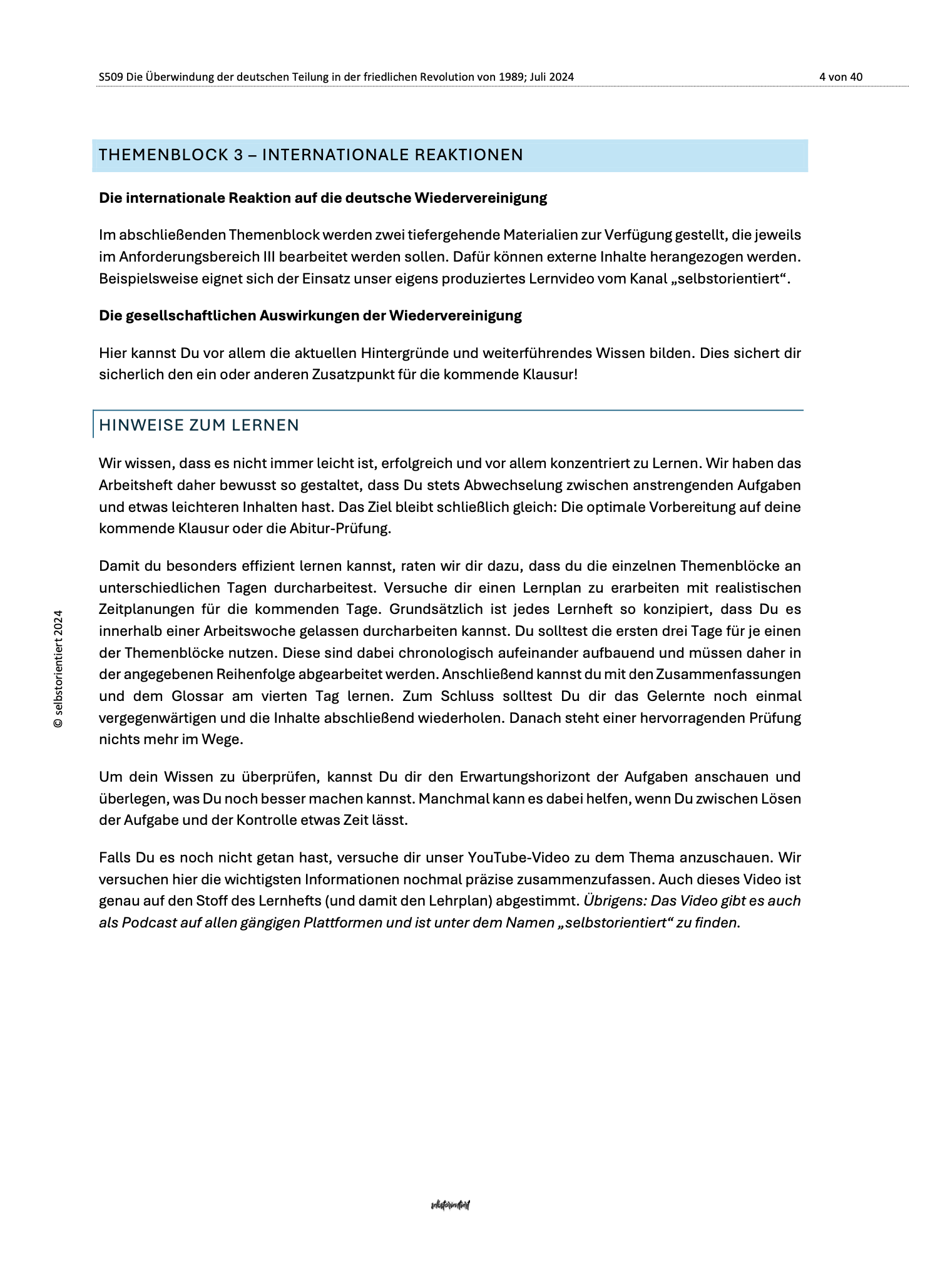 Die Überwindung der deutschen Teilung in der friedlichen Revolution von 1989 - Abitur Lernheft